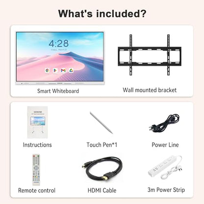 Interactive Smart Board for Classroom, 55” 8+128 GB Electronic Digital Whiteboard Built-in Android OS & Open App Ecosystem - 4K Touchscreen Smartboard for Home Office School Studio Display - size: 55” Android