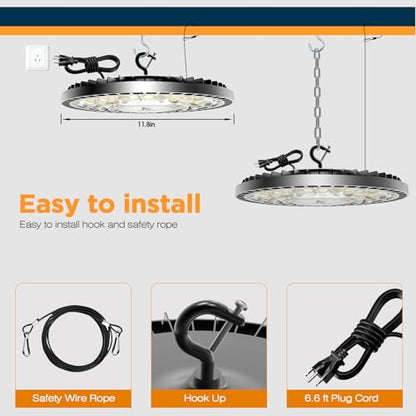 320W UFO High Bay LED Shop Lights, 6 Pack 45000LM Garage Lights - size: 320-6PACK