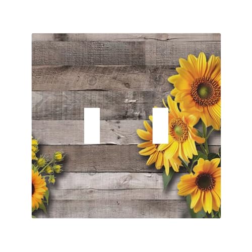 Sunflower Rustic Brown Gray Wood Decorative Switch Plates 2 Gang Double Toggle Outlet Light Switch Cover Wall Plate Electrical Faceplate for Farmhouse Home Decor - color: Sunflower Rustic Brown Gray Wood, size: Double Toggle / 4.9 X 5 IN