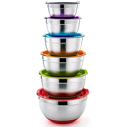 P&P CHEF Stainless Steel Mixing Bowls With Lids, Set of 6, Multicolor - color: Multicolor