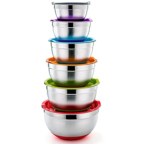 P&P CHEF Stainless Steel Mixing Bowls With Lids, Set of 6, Multicolor - color: Multicolor