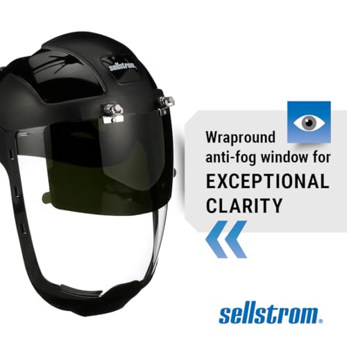 Sellstrom DP4 Face Shield - Lightweight Mask with High Impact Crown & Ratchet Headgear for Work, Grinding, Plasma/Flame Cutting - ANSI Z87.1 - Clear Anti Fog Polycarbonate Window - UV/IR Flip Up Visor - style: Shade 8 Infrared Visor W/ Chinguard