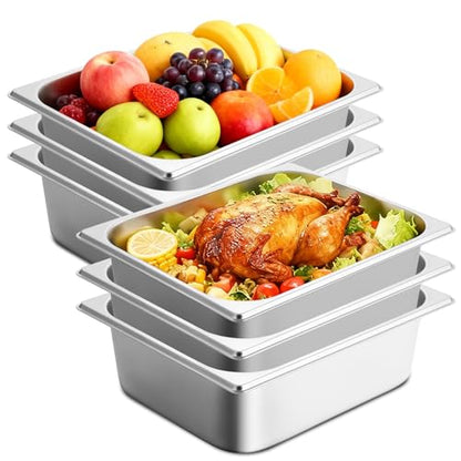 GOLDEN KEY 1/2 Half Size Hotel Pans, 6 Pack Hotel Pans Half Size 4 Inch Deep,12.8''L x 10.4''W Steam Table Pans Half Size for Home, Party, Hotel, Buffet - color: 1/2, size: 4" Deep