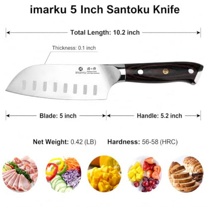 imarku Santoku Knife 5 Inch, Ultra Sharp Chef Knife with Pakkawood Handle - color: Black Ebony