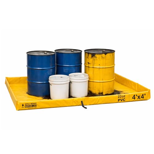 Spill Ready 4' x 4' Duck Pond Spill Containment Berm - 22oz PVC, 55 Gallon Sump | Yellow - 4x4 Portable Secondary Containment Drip Tray | Reusable Oil, Fuel & Chemical Secondary Spill Containment - size: 4' x 4'
