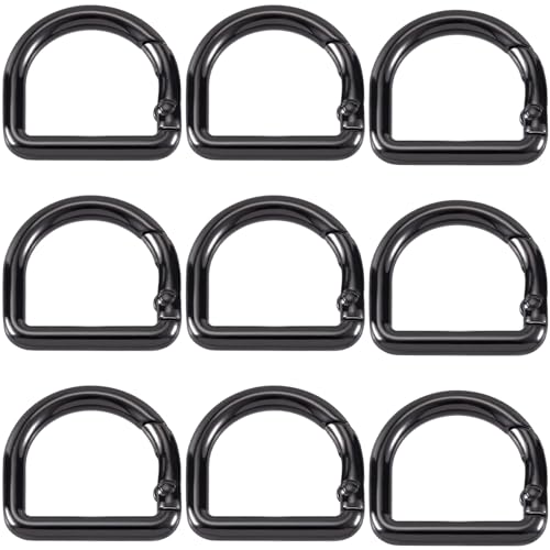 HINZIC D Ring Spring Key Hooks Keyring Clip Buckles Clasp Clamps for Belt Backpacks Handbag Purse Strap - color: 9pcs Black