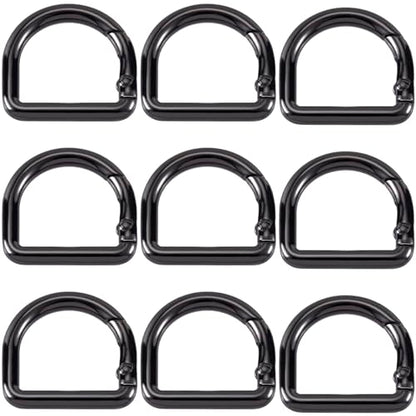 HINZIC D Ring Spring Key Hooks Keyring Clip Buckles Clasp Clamps for Belt Backpacks Handbag Purse Strap - color: 9pcs Black