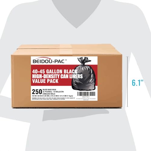 BEIDOU-PAC 40-45 Gallon Lawn & Leaf Trash Bags, 250 Count Bulk, Black Garbage bags, Multi-purpose Trash Can Bin Liners for Home Commercial, Outdoor, Construction, Industrial - style: 40-45 Gallon |14 Micron |250 Count