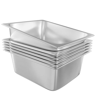 EGGKITPO 6-Pack Steam Table Pan Half Size 6 Inch Hotel Pan, Stainless Steel Metal Food Pan for Restaurant Food Container Warming Pans for Daily Use and Commercial - size: 1/2 6" deep without lid