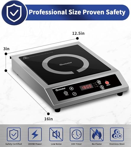 Stainless Steel Induction Cooktop, Professional-Grade Portable Burner 1800W