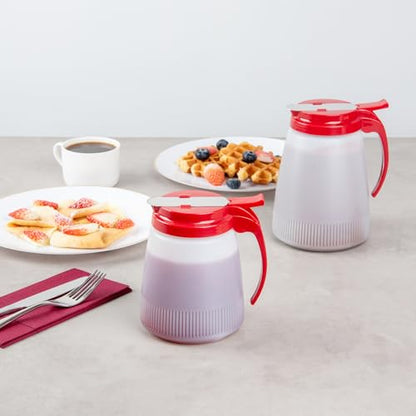 Restaurantware-Chef 101 32 Ounce All Purpose Syrup Dispenser, 1 Honey Dispenser - Red Top, Stainless Steel Slide Cover, Plastic Pancake Syrup Bottle, Perfect For Diners, Restaurants, Home - color: Red, size: 32 Ounces, style: 1 Count