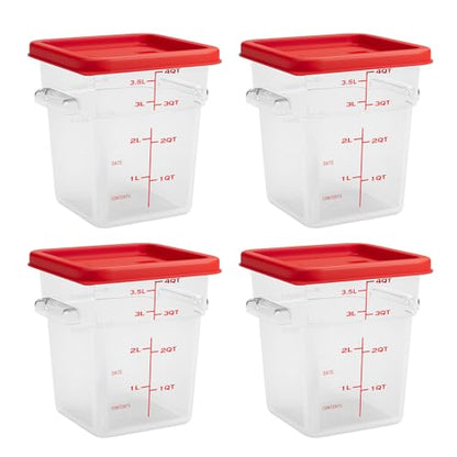 4 Quart Set of 4 Food Storage Containers,Commercial Clear Square Food Storage Containers with Lids and Handles(BPA FREE) - color: Red-4Pack-4qt