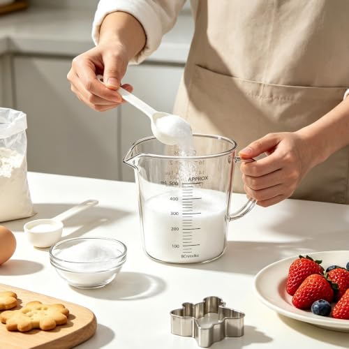 BCnmviku Glass Measuring Cups High Borosilicate 500ML 2CUPS [Insulated Handle | V-Shaped Spout]For Prepping Baking and Cooking Preheated Oven Dishwasher Freezer and Microwave Safe - size: 500ml