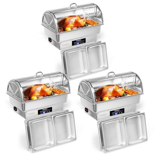 ROVSUN 9 QT Electric Chafing Dishes for Buffet 3 Pack, Roll Top Chafing Dish Buffet Set with Temperature Control, Chafers and Buffet Warmers with Full & Half Size Pan for Party Wedding Catering - size: 3 Pack