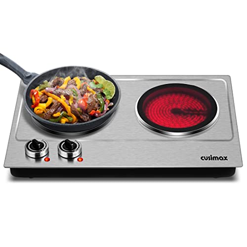 Double Burner, CUSIMAX 1800W Ceramic Electric Hot Plate for Cooking, Silver - color: Silver Bright, size: Double