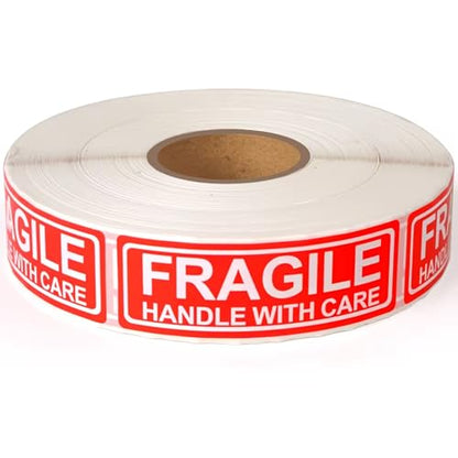 Fragile Stickers (500 Labels/Roll) — Fragile: Handle with Care Warning Labels, Suitable for Shipping, Mailing, Moving, and Various Packaging Boxes