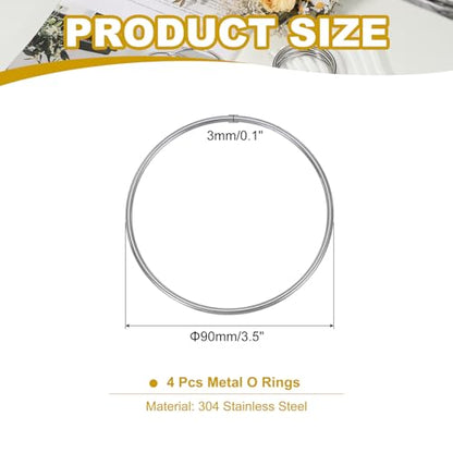 PATIKIL 3.5" Metal O Ring, 4 Pcs Heavy Duty 304 Stainless Steel O Rings Welded Round Rings for DIY Crafts Hardware Belt Dog Leash Macrame, 3x90mm - size: 3x90mm