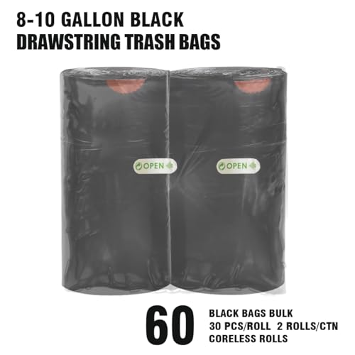 BEIDOU-PAC 8-10 Gallon Trash Bags Drawstring, 60 Count Bulk, Black & Unscented Multi-purpose Garbage Bags for Business Home Bathroom Kitchen Commercial and Industrial - style: 8-10 Gallon |60 Count