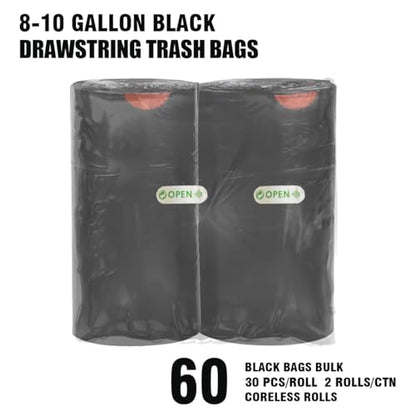 BEIDOU-PAC 8-10 Gallon Trash Bags Drawstring, 60 Count Bulk, Black & Unscented Multi-purpose Garbage Bags for Business Home Bathroom Kitchen Commercial and Industrial - style: 8-10 Gallon |60 Count