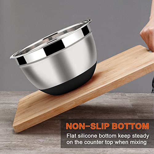LIANYU Nesting Mixing Bowls Set of 6, Size 7, 3.5, 2.5, 2, 1.5, 1QT - color: Black, style: Anchor Base with Airtight Lids