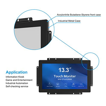 GreenTouch 13.3 Inch 10 Points Open Frame Touch Display, Industrial PCAP Touchscreen Monitor, VGA+HDMI+DVI Port - 16:9 - size: 13.3 in
