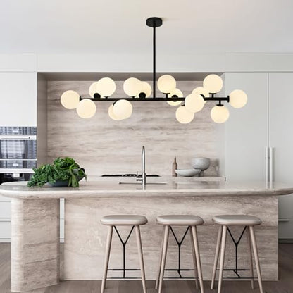 KCO Lighting Farmhouse Dining Room Chandelier Globe Linear Chandelier Black Milk Glass Chandelier 16 Light Sputnik Chandelier Mid Century Modern Hanging Pendant Light Fixture - color: 16 Light-Black