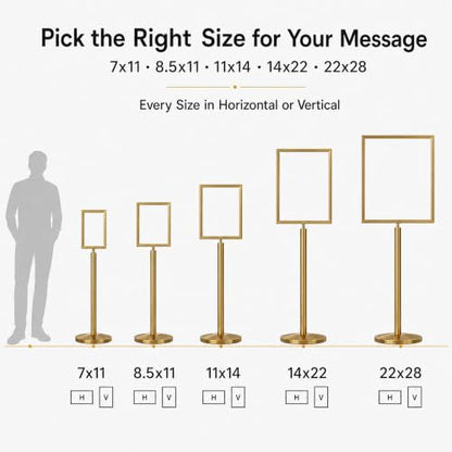 Crowd Control Warehouse CCW 7 X 11 Inch Vertical Pedestal Floor Sign Frame - color: Satin Brass, size: 7 x 11 Inch Vertical