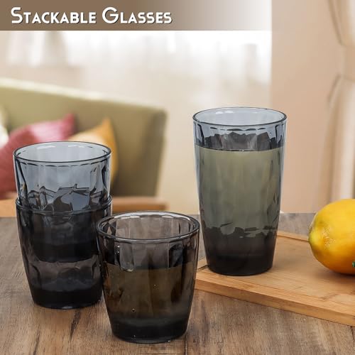 Topsky Plastic Tumblers Reusable,Shatter Proof Cups Drinking Glasses,Unbreakable Plastic Tumblers Beverage Acrylic Juice Wine Cups for Home Picnic Party,Dishwasher Safe,Stackable|10-oz&16-oz|Gray - color: Grayish Blue 8pcs