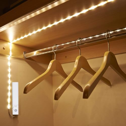 Cuttable Motion Sensor Battery Powered LED Light Strip Indoor 10 ft - color: Nature White, size: 9.8 ft