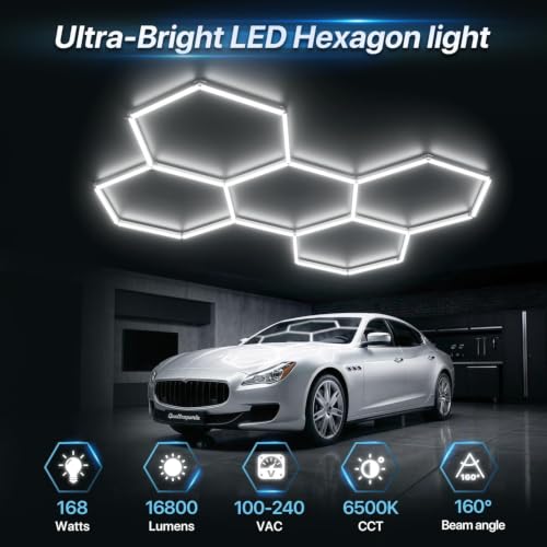 HYPERLITE Gen II Hexagon Garage Lights: 168W 16800LM 5 Grids Hexagon Led Light, 6500K Ultra Bright Honeycomb Hex Lights, Durable Design for Garage, Shop, Basement, Barber, Homegym - size: 5 HEX
