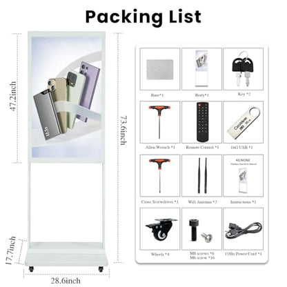43" Digital Signage Display Kiosk Indoor Floor Standing Advertising White - size: 43 Inch-Whtie