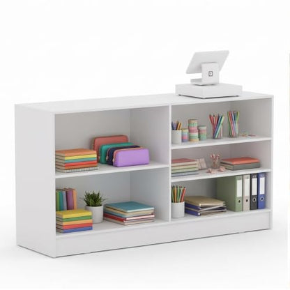 71" W * 20" D * 38" H - White Wooden Cash Wrap Counter, Commercial Cash Wrap Counter with Adjustable Shelves - color: White, size: 71"