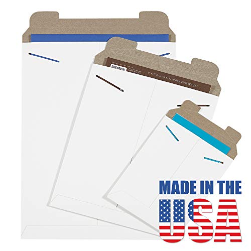 BOX USA 13" x 18" Stayflats Rigid Flat Mailers, White, for Keeping Documents, Photos, and Artwork Protected During Shipping (100 Pack)