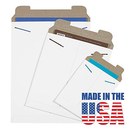BOX USA 13" x 18" Stayflats Rigid Flat Mailers, White, for Keeping Documents, Photos, and Artwork Protected During Shipping (100 Pack)