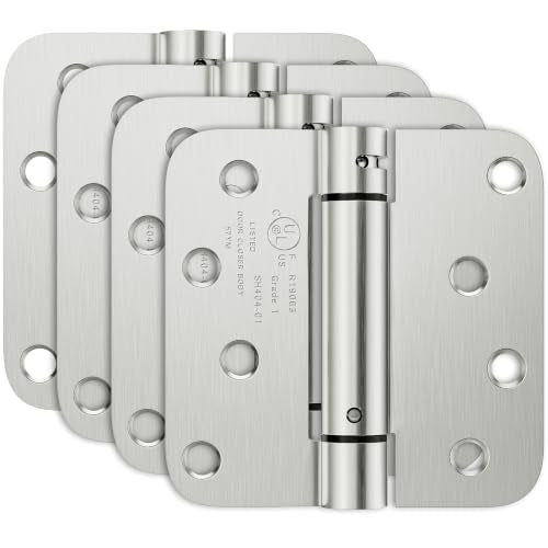 4 Pack Self Closing Door Hinges, 4 Inch Spring Loaded Door Hinges with 5/8'' Radius Corners, Adjustable Tension for Garage, Front, Back Door, UL Listed, Left and Right Hand, Brushed Nickel - size: 4" 4 Pack