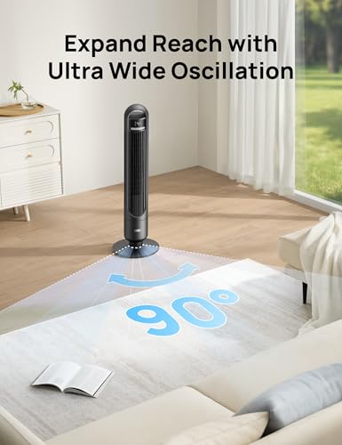 DREO Tower Fan for Bedroom, 26ft/s Velocity, 90° Oscillating, 8H Timer - color: Ebony, size: 36 inch