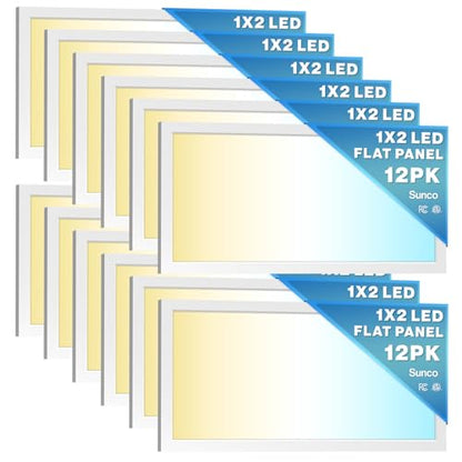 Sunco 12 Pack 1x2 LED Flat Panel Lights, 3CCT Selectable 16-20W, Dimmable - size: 1x2 - White 3cct