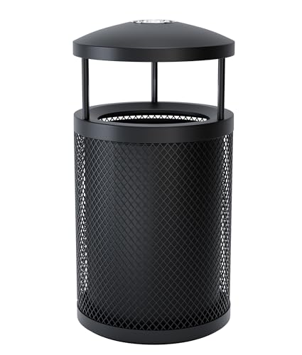 Outdoor Trash Can Commercial, Heavy Duty Large Metal Garbage Can for All Weather Resistant, Garbage Bin Waste Receptacle for Parks, Streets, Patio, Public Spaces - color: Black-Lid-R