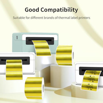2x1 Inch Thermal Labels, Holographic Gold Thermal Printer Stickers, Waterproof Self-Adhesive Shipping Label Printer Sticker for Barcode, Name, Address, 300 Labels/Roll - color: Gold, size: 1*2 inch/1 roll