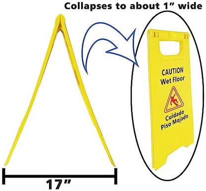 3 Pack CAUTION Wet Floor Signs - Bilingual (Cuidado Piso Mojado), 2 Feet Tall, Double Sided, High Visibility Yellow Color, Fold-Out Standing Signs, Portable with Carrying Handle - SciencePurchase