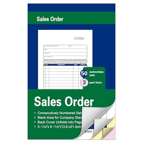 Large Sales Order Books,3-Part Carbonless,5-7/16 x 8-7/16 Inches,50 Sets - color: 1 Book-large-3 Part