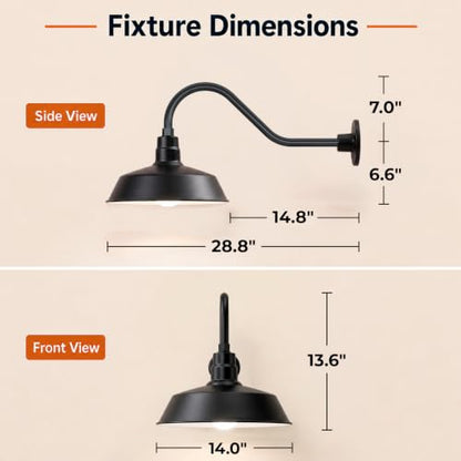 14in. Satin Black Outdoor Gooseneck Barn Light Fixture, 5000K Cool White - color: Satin Black (2-Pack), size: 22 in Gooseneck Arm