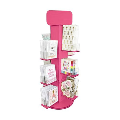 4-Sided Rotating Display Stand - Stationary, Greeting Cards, Stickers, Postcards, Coasters, Napkins - Heavy-Duty, Smooth Rotation, Easy to Assemble, Craft Shows, Trade Shows, Farmers Markets (Pink) - color: Pink