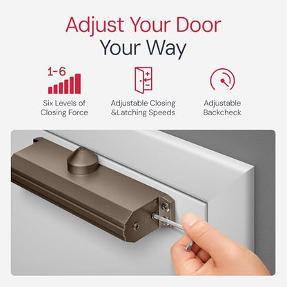 Lawrence Medium/Heavy Duty Door Closer Commercial Grade 1 - Surface-Mounted Commercial Automatic Door Closer with Adjustable 6-Speed Control and 3 Valves - Embassy Series LH5016 - style: Dark Bronze (DU)