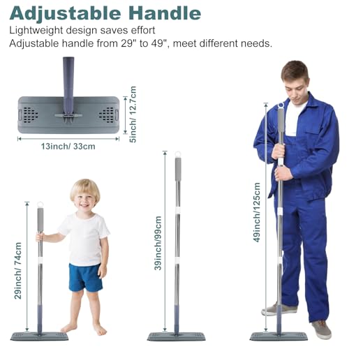 Flat Mop with 3 Pads, Microfiber Mops for Floor Cleaning Adjustable Handle 29-49, Dust Mop for Hardwood Floors, Wet Dry Use on Laminate Wood Tile Vinyl Wall Mopping Bathroom Kitchen Household Supplies - color: Gray