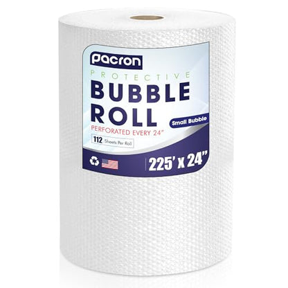 Bubble Roll Wrap 24" x 225', 1-Pack 3/16" Perforated Small Cushioning - size: 225x24 | Perf 24 | 1 Roll