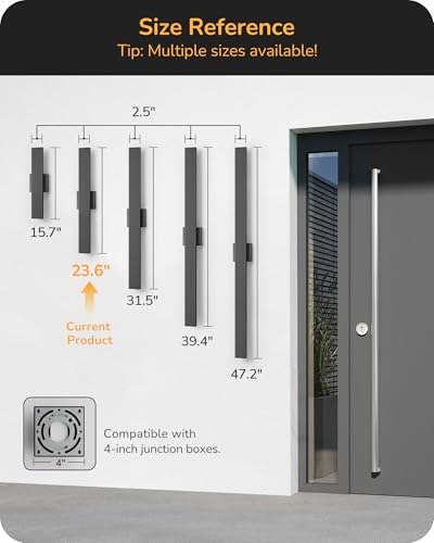 EDISHINE 23.6" Modern Outdoor Wall Light, Black LED Exterior Light Fixture - color: Black, size: 23.6 IN
