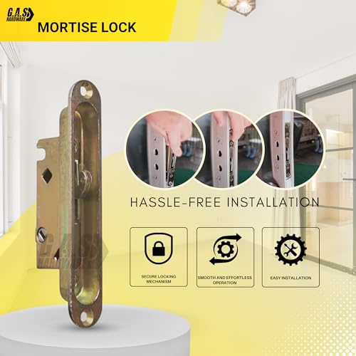 Sliding Glass Door Replacement Mortise Lock with Recessed Adapter Trim Plate, 5-1/4” Screw Holes, 45 Degree Keyway | 1" Wide Mortise Lock Latch Replacement Locking Mechanism Hardware Parts - size: Mortise Lock with Trim Plate