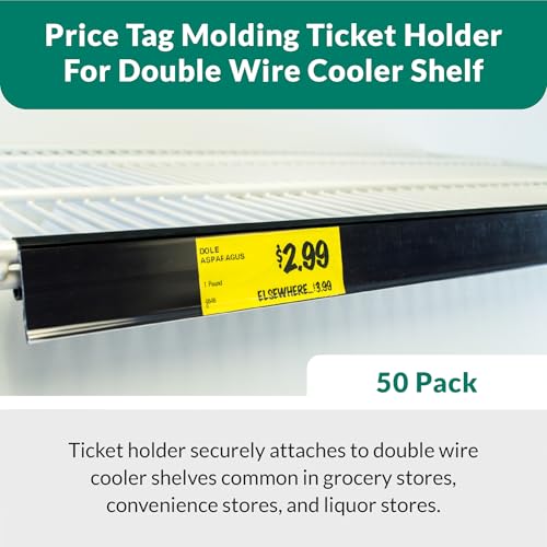 Price Tag Holder and Molding for Double Wire Cooler/Freezer Shelves | 28" Long | 1.25" High | 50 Pack | Black - color: Black