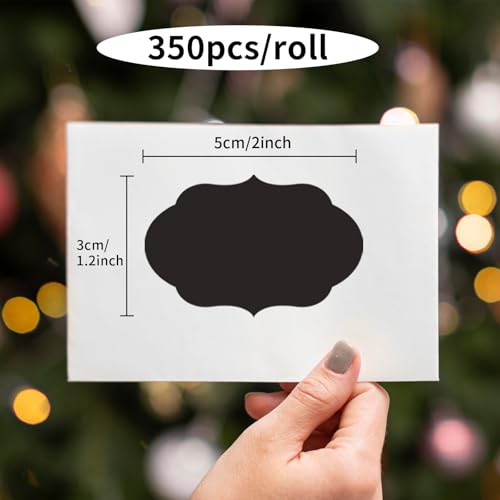350 PCS Fancy Shape Stickers, 2" x 1.2" Black Label Stickers for Presents, Jars, Office, Kitchen, Home Organization - color: Black, size: 2*1.2 inch